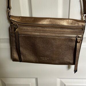 Kate Spade Gold Social Butterfly Skyler Leather Crossbody Shoulder Clutch Bag